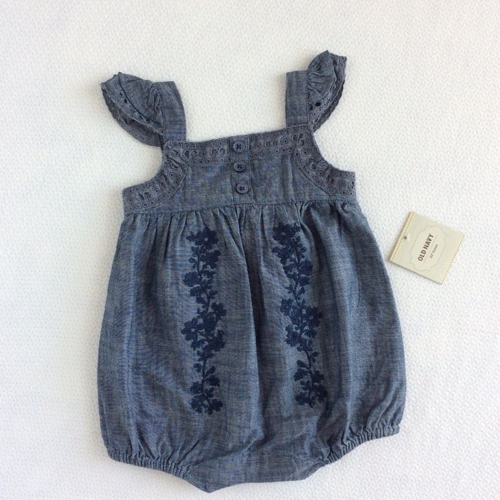 Embroidered Chambray Bubble Romper NWT